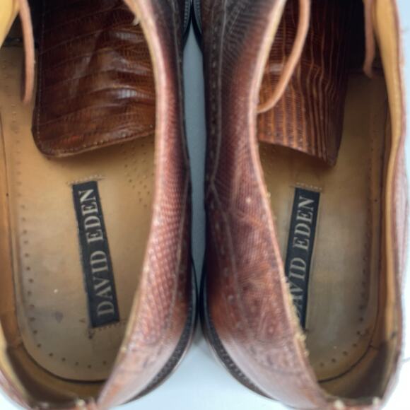 David Eden Tous Men’s 11 Brown Lizard Skin Leather Cap Toe Derby Dress Shoes EUC - Picture 8 of 9